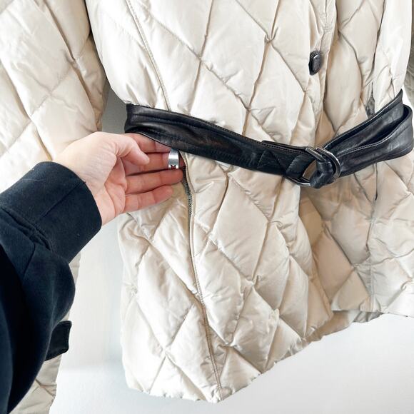 Max Mara Quilted Down Oversized Collar Belted Puffer Coat Jacket Cream 6 - Picture 8 of 11